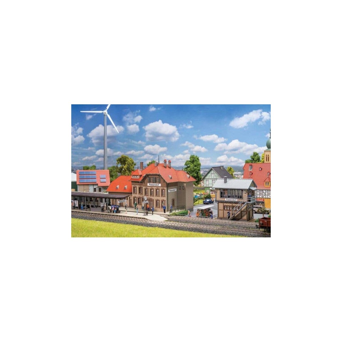 Passendorf Railway Station Set -- Kit - Depot, Signal Tower, Platform, Railway Personnel Figures, HO, Faller Gmbh 190035