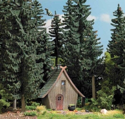 Witch`s Cottage with Flying Witch -- Laser-Cut Wood Kit - 2-1/2 x 2 x 2-11/16` 6.4 x 5.2 x 6., HO, Busch Gmbh & Co Kg 1679