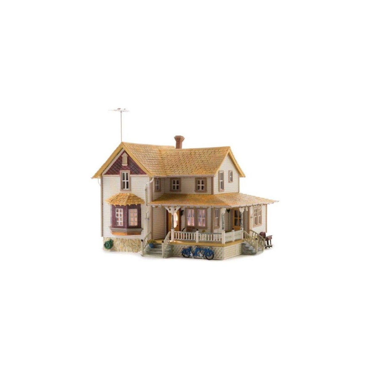 Built-&-Ready(R) Landmark Structures(R) - Assembled -- Corner Porch House - 5-5/8 x 4-5/8′ 14.3, HO, Woodland Scenics 5046