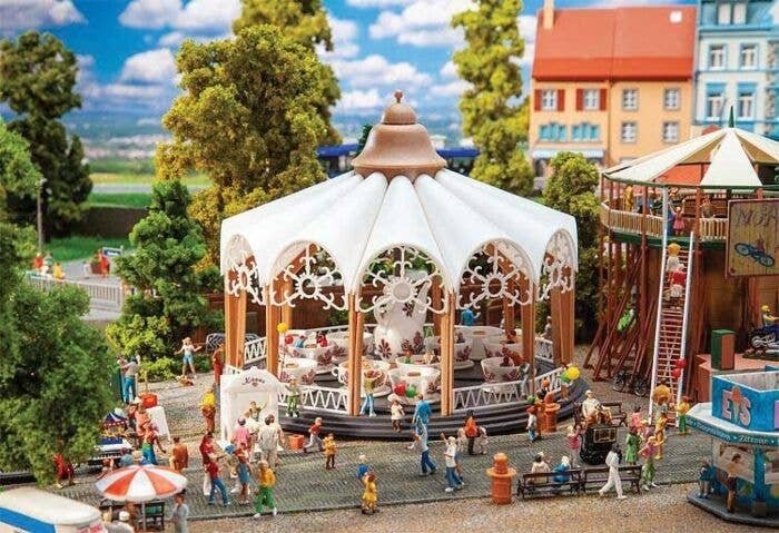 Dog Rose Coffee Cups Carousel -- Kit - 17.2cm Diameter x 13.5cm Tall, HO, Faller Gmbh 140335