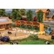 Horse Stable -- Kit - Includes 4 Horses - 9-3/16 x 4-5/8 x 2-3/4′ 23.3 x 11.8 x 7cm, HO, Faller Gmbh 130597