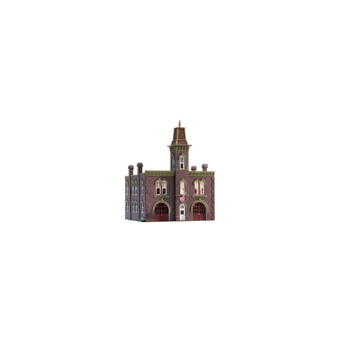 Firehouse - Built-&-Ready Landmark Structures(R) -- Assembled - 3-19/32 x 3-7/32′ 9.1 x 8.2cm, N, Woodland Scenics 4934