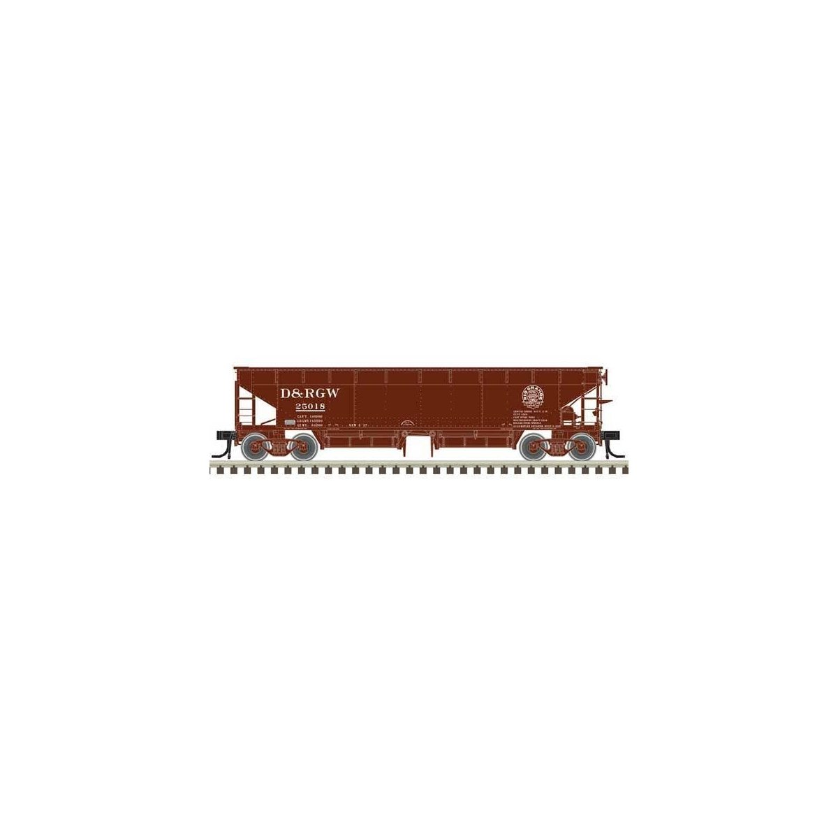 70-Ton Hart Ballast Car 3-Pack - Ready to Run - Master(R) -- Denver & Rio Grande Western 25042, 25057, 25063 (Boxcar Red, white)