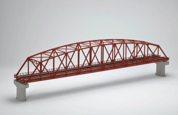 Curved Chord Through Truss Bridge w/2 Piers - Fine Track -- Assembled - Double-Track - 22′ 55.9cm , N, TomyTec Co LTD 3221