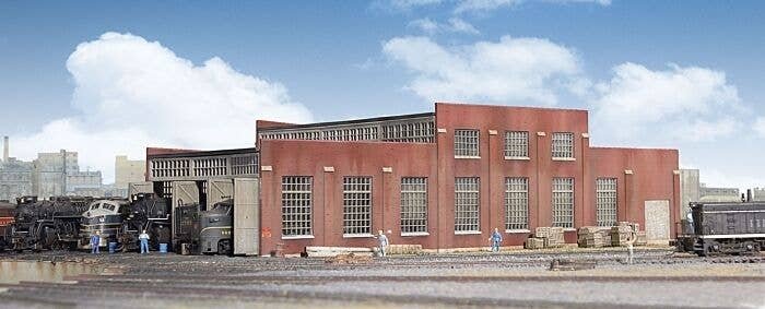 3-Stall Modern Roundhouse -- Kit - 10-13/16 x 3-15/16′ 27.4 x 10cm Stall Width at Rear 3-3/1, N, Walthers Cornerstone 3260