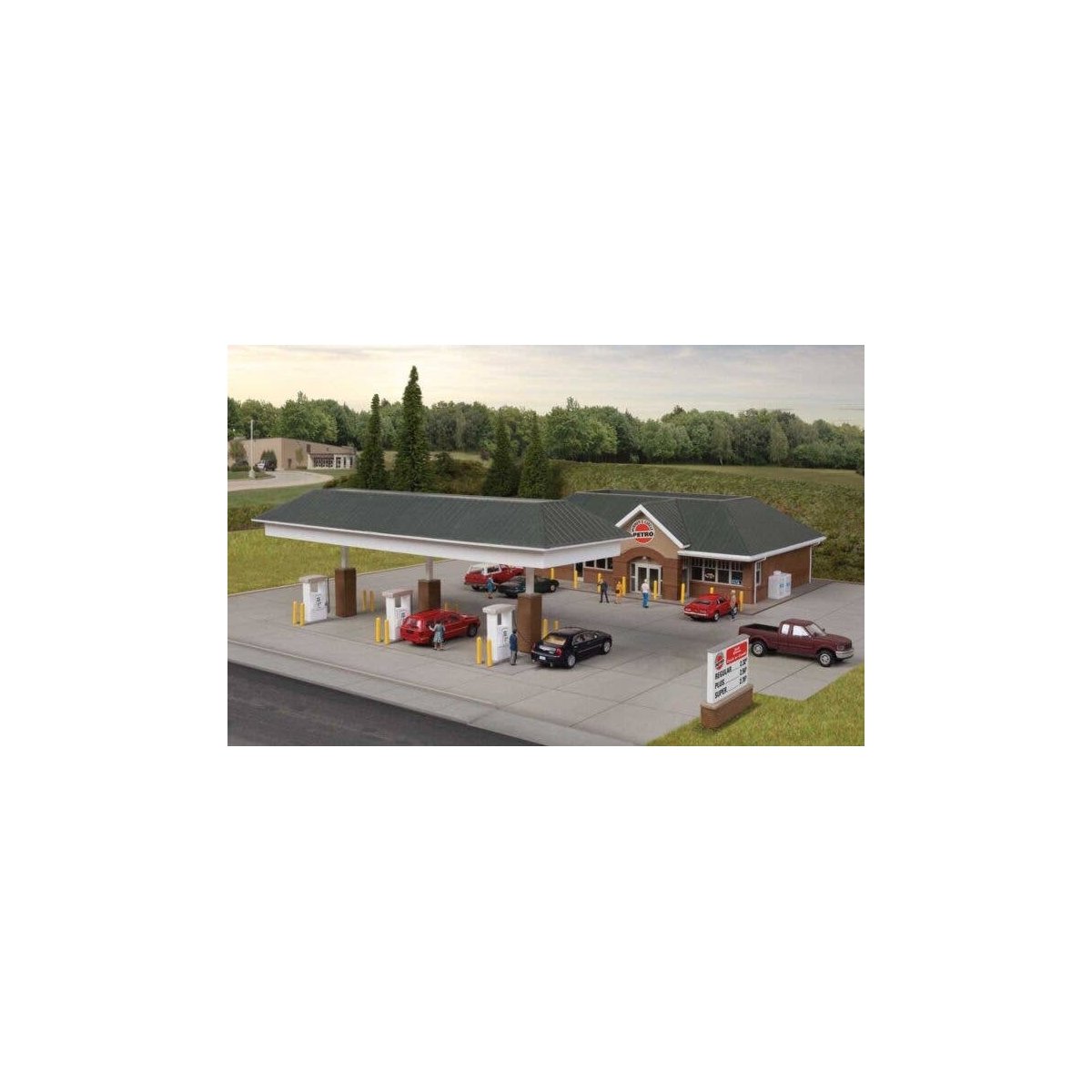 Modern Gas Station -- Kit - Main Building: 10-7/16 x 6-1/2 x 3-1/8′ 26.5 x 16.5 x 7.9cm, HO, Walthers Cornerstone 3537