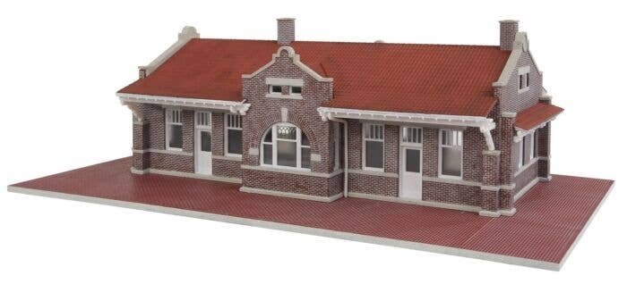 Brick Mission-Style Santa Fe Depot -- Kit - 11-5/16 x 6-7/16 x 3-3/4′ 28.7 x 16.3 x 9.5cm, HO, Walthers Cornerstone 4055