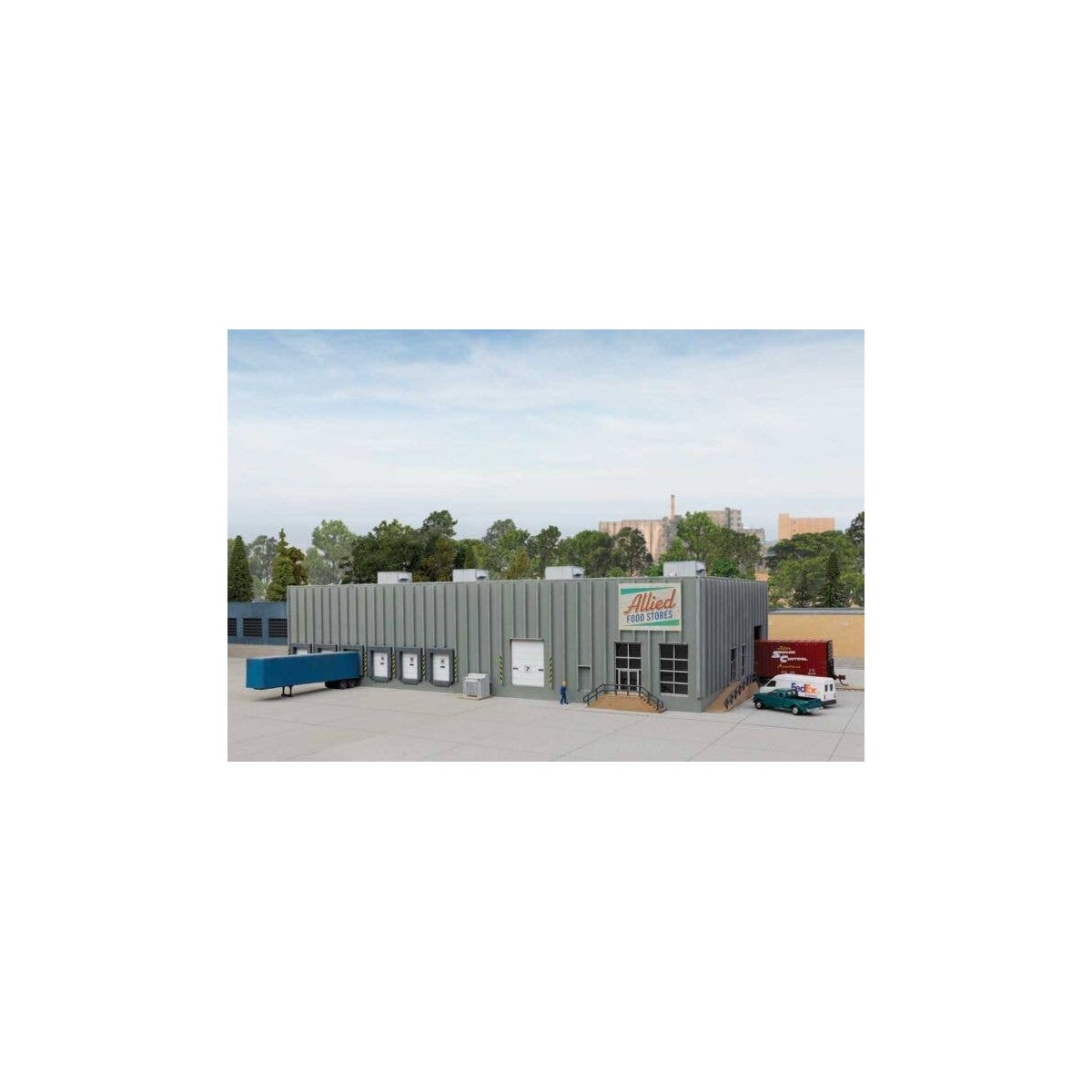 Concrete Grocery Warehouse -- Kit - 12 x 6-3/4 x 3-3/16′ 30.4 x 17.1 x 8cm, N, Walthers Cornerstone 3864