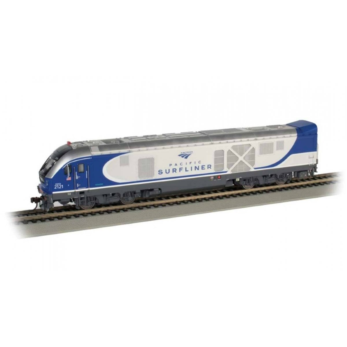Siemens SC-44 Charger - WowSound(R) and DCC -- Amtrak 2121 (Pacific Surfliner silver, blue, gray), HO, Bachmann Industries 67910