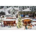 2 Christmas Market Stalls with Illuminated Christmas Tree -- Kit - 2 Stalls, Tree with Light String, HO, Faller Gmbh 134006