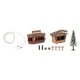 2 Christmas Market Stalls with Illuminated Christmas Tree -- Kit - 2 Stalls, Tree with Light String, HO, Faller Gmbh 134006