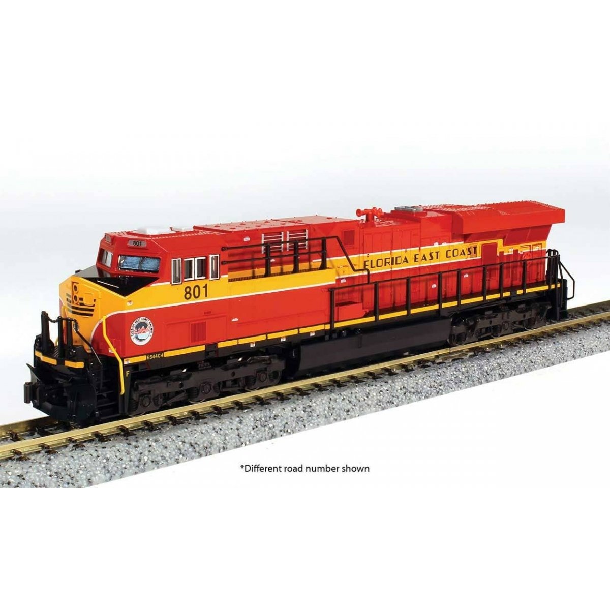 GE ES44AC GEVO - Standard DC -- Florida East Coast 805 (red, yellow, black), N, Kato USA Inc 1768947