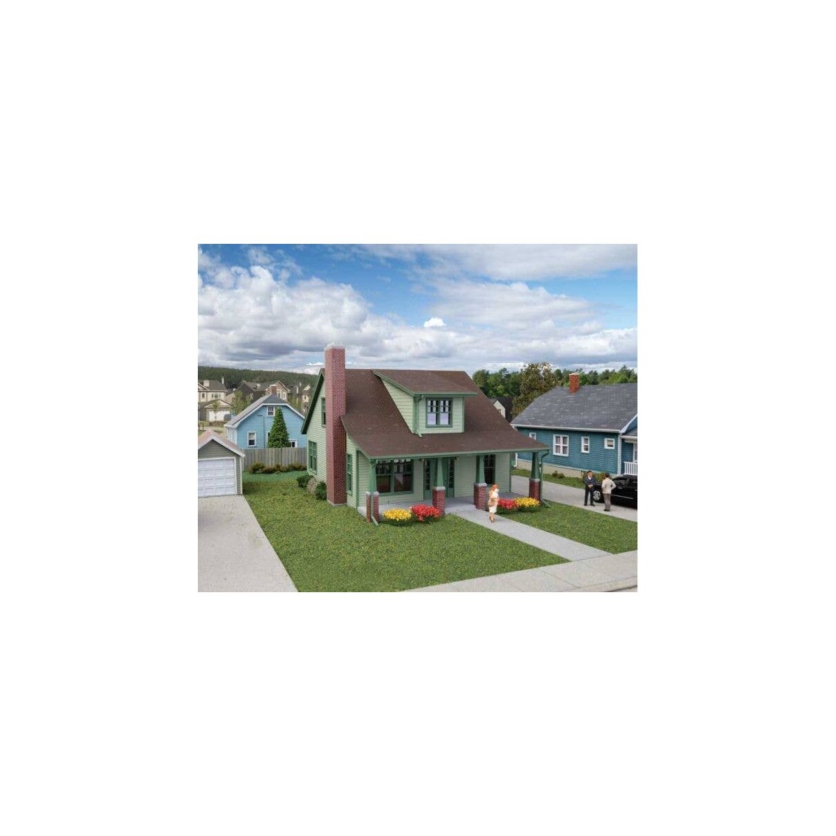 Craftsman Bungalow -- Kit - 7 x 4-7/16 x 3-7/8′ 17.7 x 4.4 x 9.8cm, HO, Walthers Cornerstone 3797