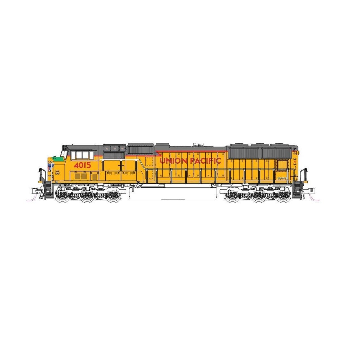 EMD SD70M w/Standard Flat Radiators - DCC -- Union Pacific 4015 (Excursion Scheme, Armour Yellow, gray, green), N, Kato USA Inc 