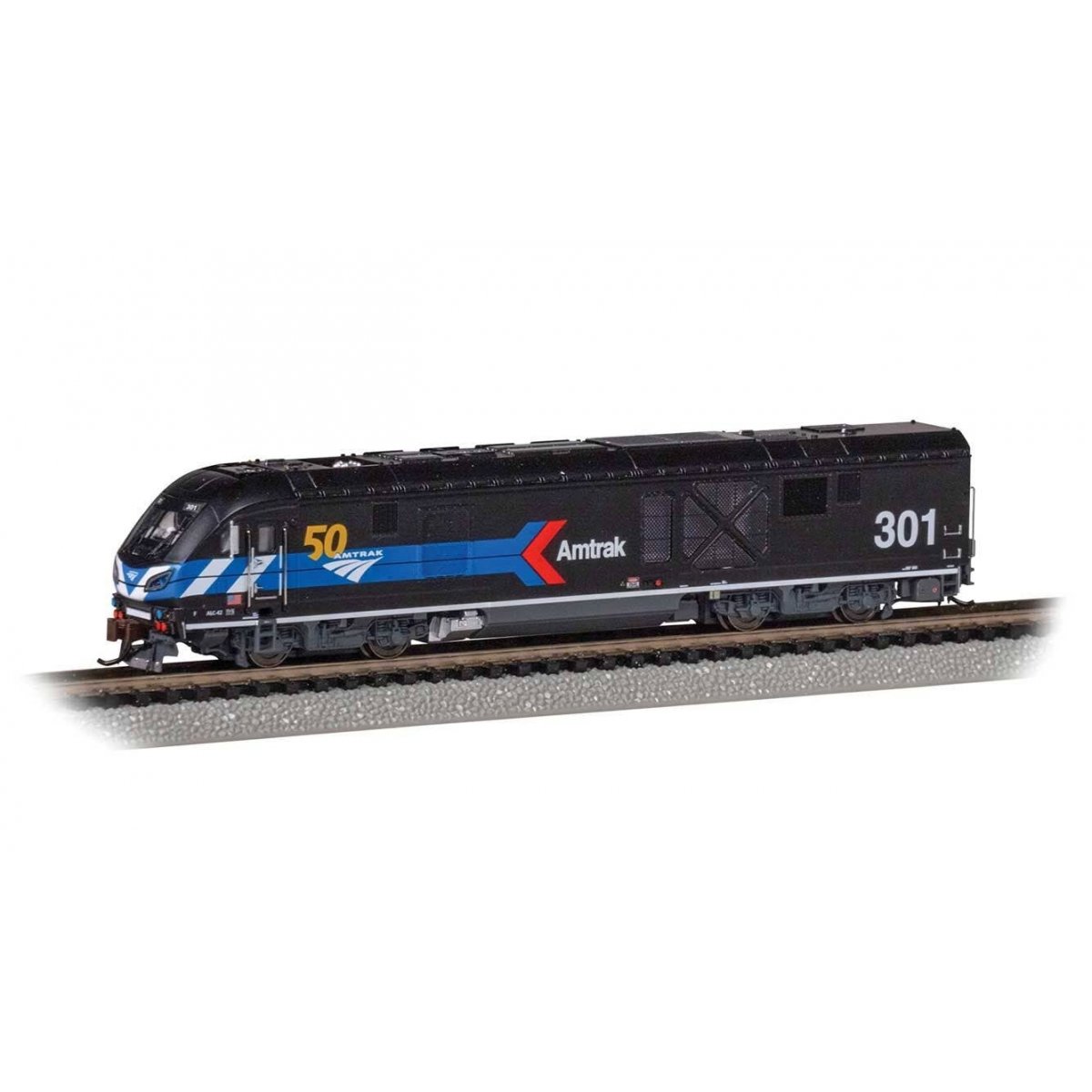 Siemens ALC-42 Charger - Econami(TM) Sound and DCC -- Amtrak 301 (Day One Scheme black, blue, red Arrow, 50th Anniversary Logo),