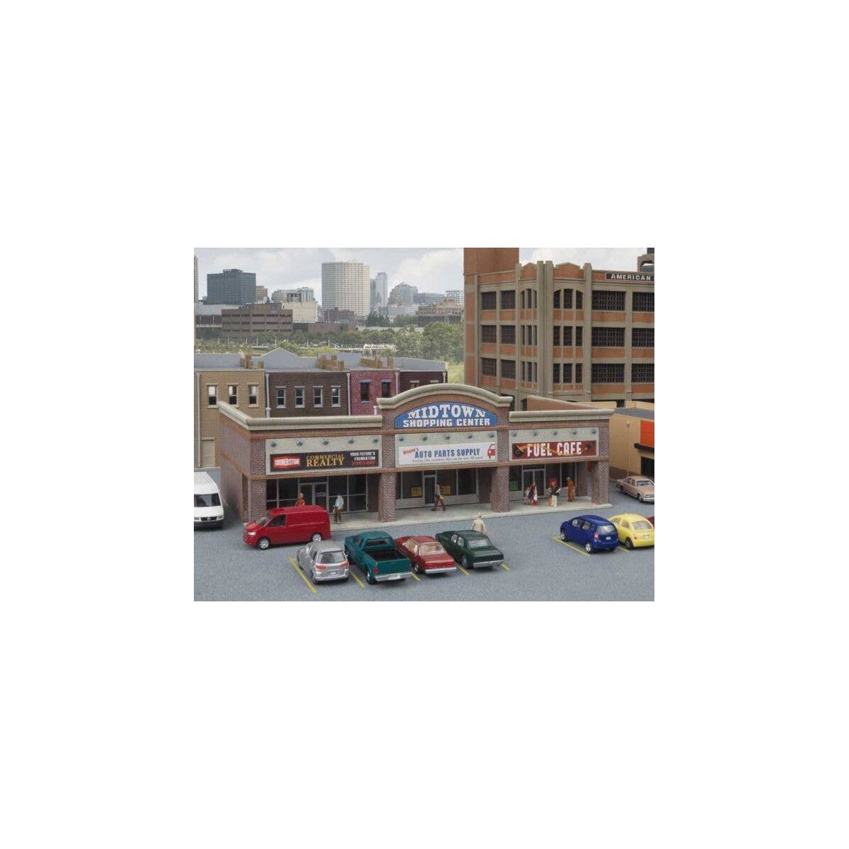 Modern Shopping Center I -- Kit - 6-1/4 x 3 x 2-1/8′ 15.8 x 7.6 x 5.3cm, N, Walthers Cornerstone 3891