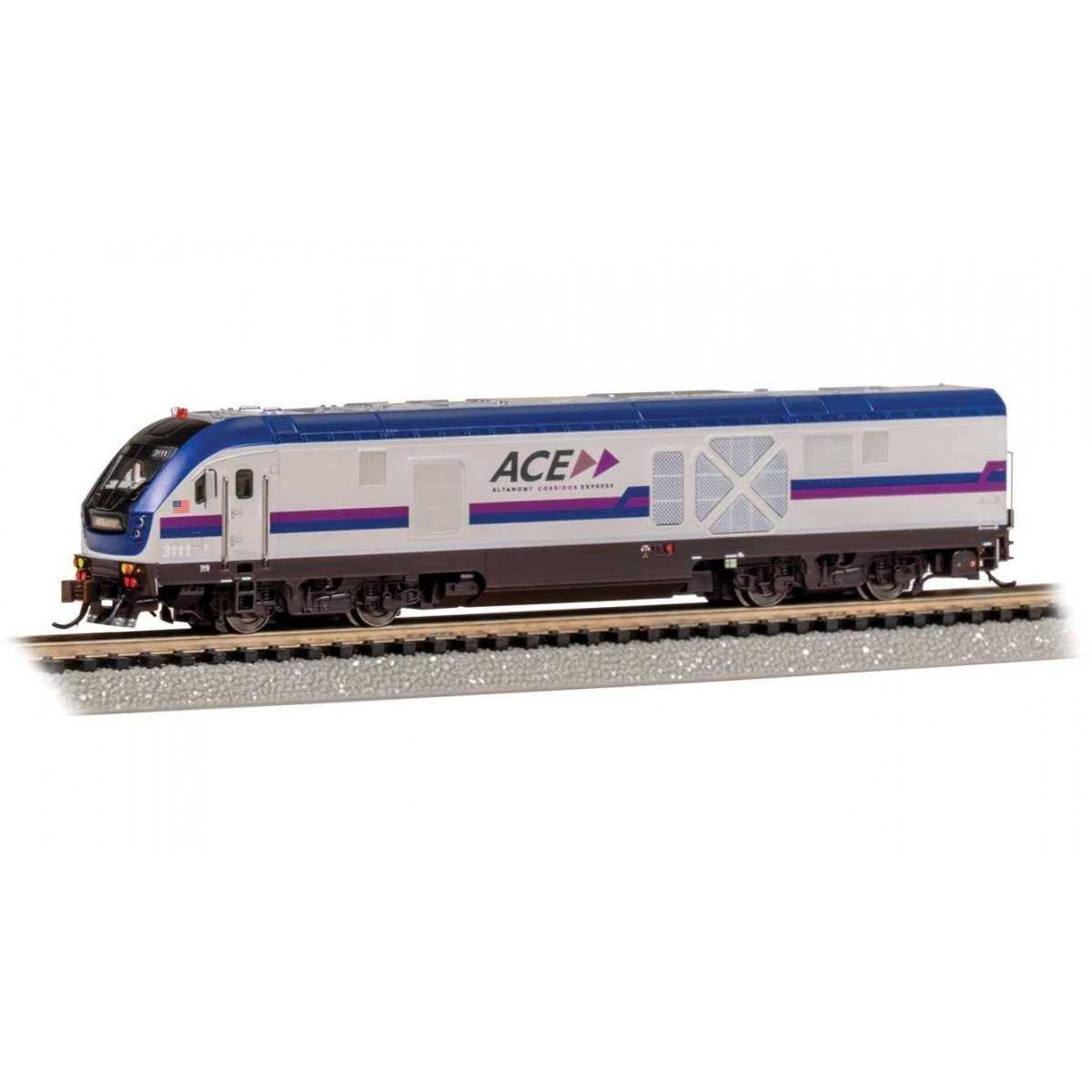 Siemens SC-44 Charger - WowSound(R) and DCC -- Altamont Corridor Express ACE 3111 (silver, blue, purple), N, Bachmann Industries