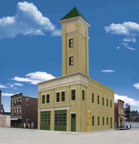 Two-Bay Fire Station -- Kit - 8 x 4-7/8 x 5-1/2′ 20.3 x 12.4 x 14cm, HO, Walthers Cornerstone 4022
