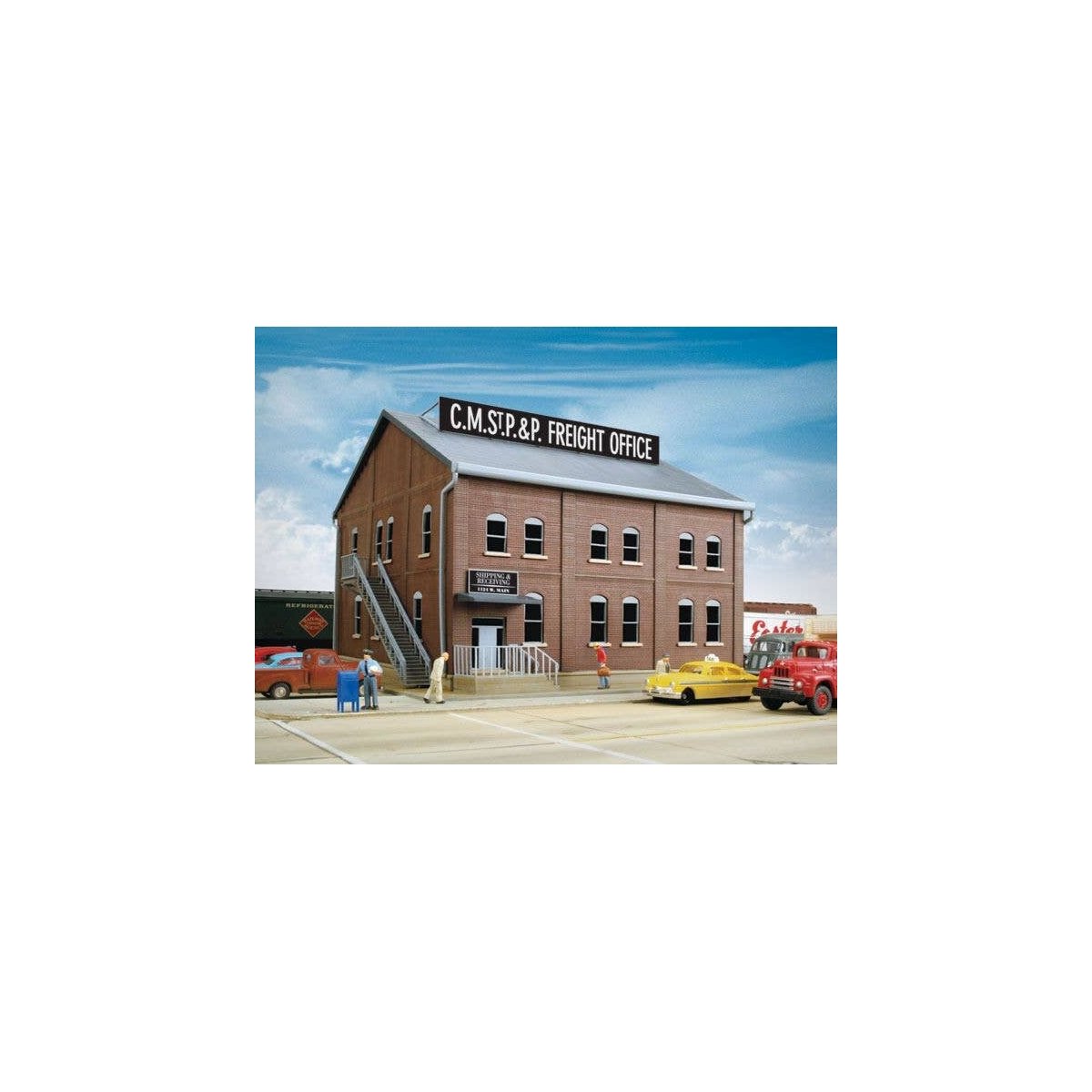 Brick Freight Office -- Kit - 8-13/16 x 9 x 6-1/8′ 22.4 x 22.9 15.6cm, HO, Walthers Cornerstone 2953