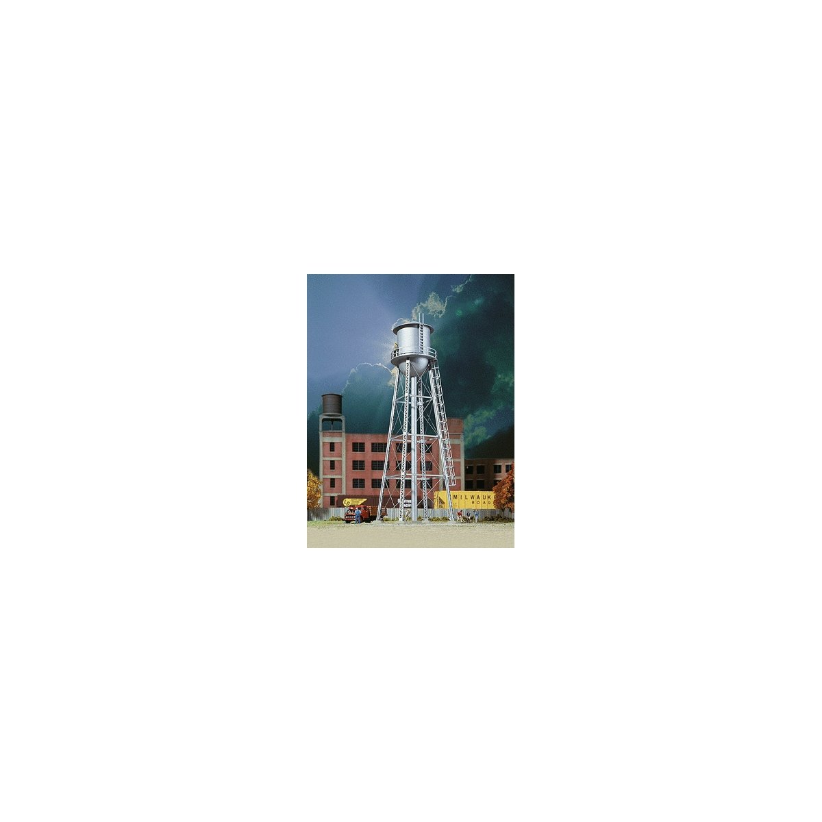 Vintage Water Tower -- Assembled - Silver - 2-3/8 x 2-3/8 x 7′ 6 x 6 x 17.7cm, N, Walthers Cornerstone 3833