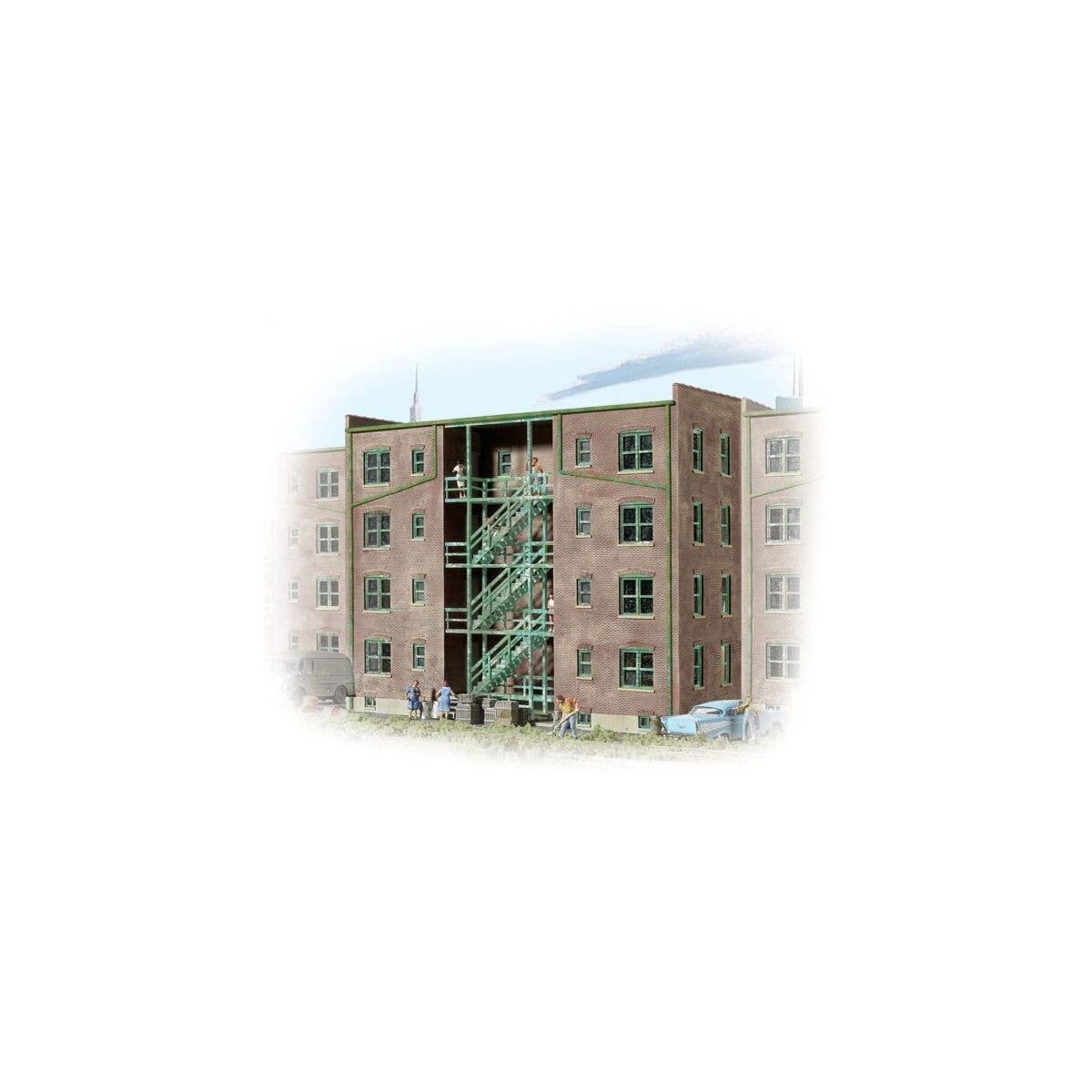 Parkview Terrace Background Building -- Kit - Tuscan w/Dark Green Trim 4-5/8 x 3-1/2 x 1-5/8′, N, Walthers Cornerstone 3263