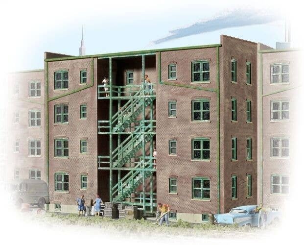 Parkview Terrace Background Building -- Kit - Tuscan w/Dark Green Trim 4-5/8 x 3-1/2 x 1-5/8′, N, Walthers Cornerstone 3263