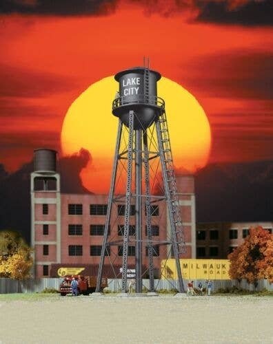 City Water Tower -- Assembled - Black - 2-3/8 x 2-3/8 x 7′ 6 x 6 x 17.8cm, N, Walthers Cornerstone 3832