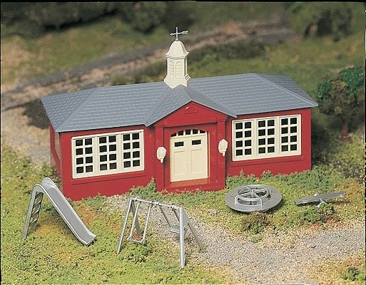 Plasticville U.S.A.(R) Classic Kits -- School House with Playground Equipment, O, Bachmann Industries 45611