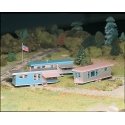 Plasticville U.S.A.(R) Classic Kits -- Trailer Park (Three Trailers & Flag Pole w/Flag), O, Bachmann Industries 45612