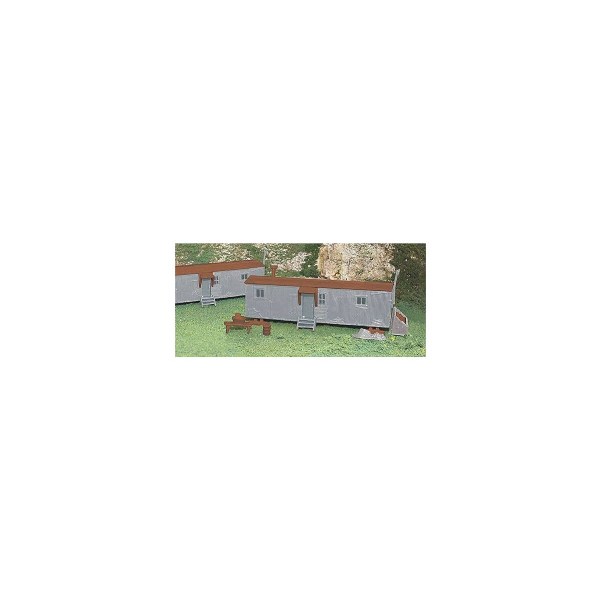 Railroad Work Sheds - Plasticville U.S.A. -- Kit - 1 Each: Oxide, Gray pkg(2), HO, Bachmann Industries 45176
