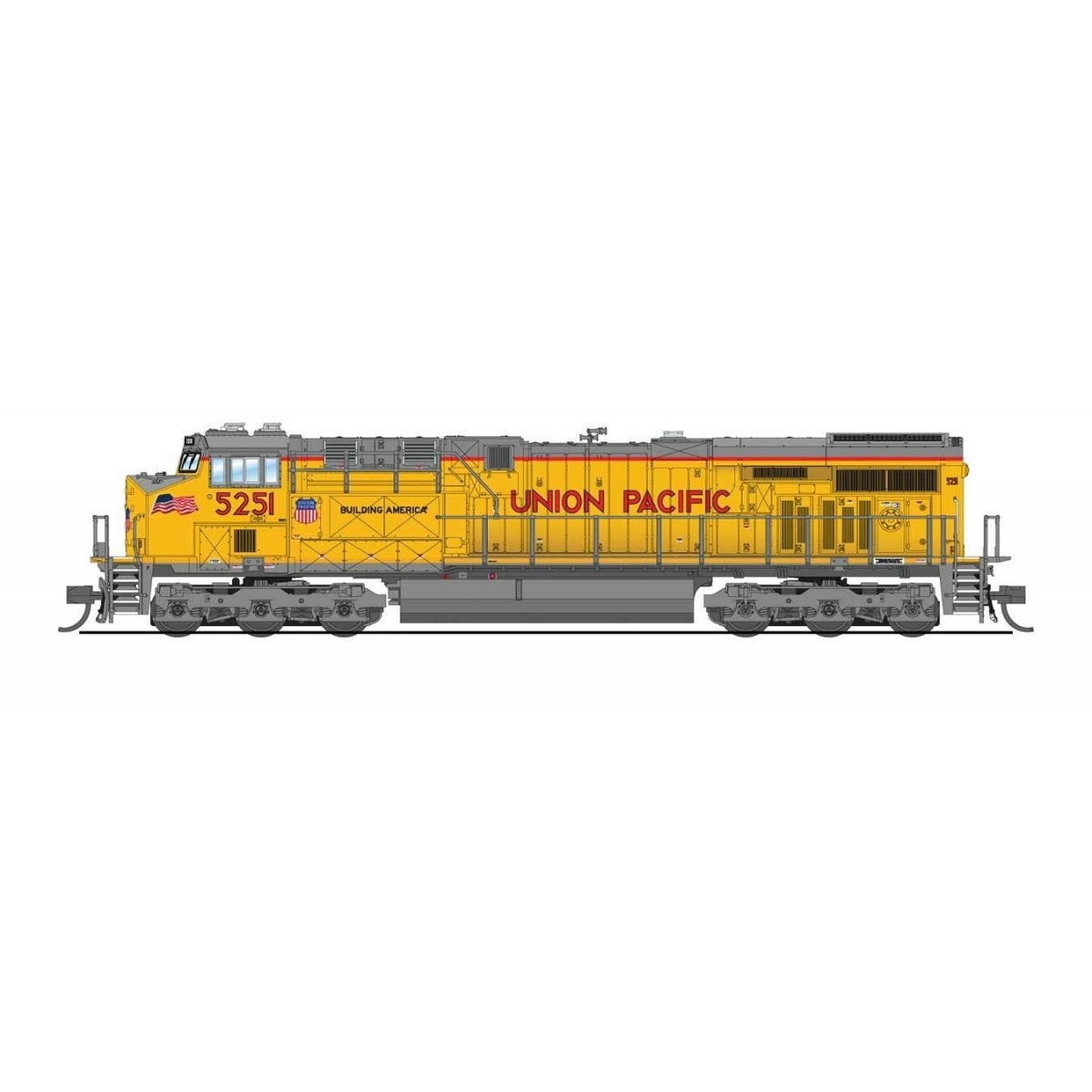 GE ES44AC - Sound & DCC - Paragon4(TM) -- Union Pacific 5251 (2022, Armour Yellow, gray, red, Small Flag), N, Broadway Limited I