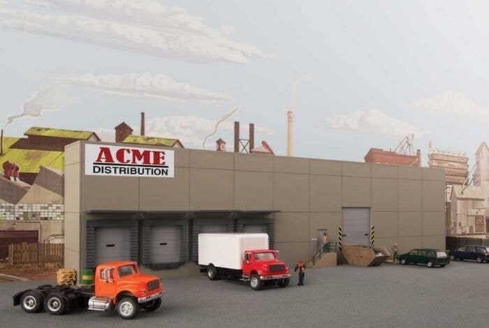 Modern Concrete Warehouse Background Building -- Kit - Each: 16-5/8 x 1-3/4 x 4-1/2′ 42.2 x, HO, Walthers Cornerstone 4071