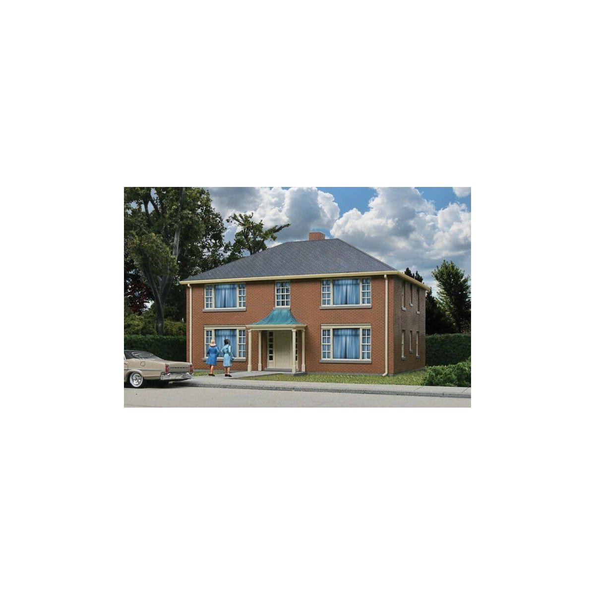 Four-Unit Brick Apartment Building -- Kit - 5-3/4 x 5-13/16 x 3-5/8′ 14.6 x 14.7 x 9.2cm, HO, Walthers Cornerstone 3781