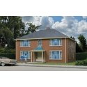 Four-Unit Brick Apartment Building -- Kit - 5-3/4 x 5-13/16 x 3-5/8′ 14.6 x 14.7 x 9.2cm, HO, Walthers Cornerstone 3781