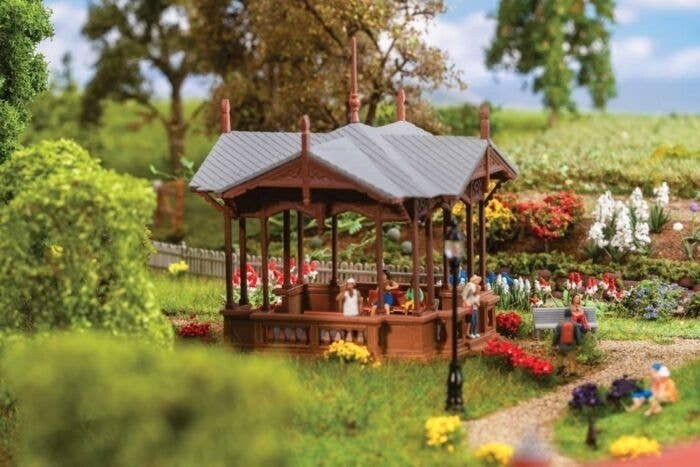 Music Pavilion Bandstand -- Kit - 3-5/16 x 3-5/16 x 2-7/8′ 8.4 x 8.4 x 7.3cm, HO, Faller Gmbh 130653