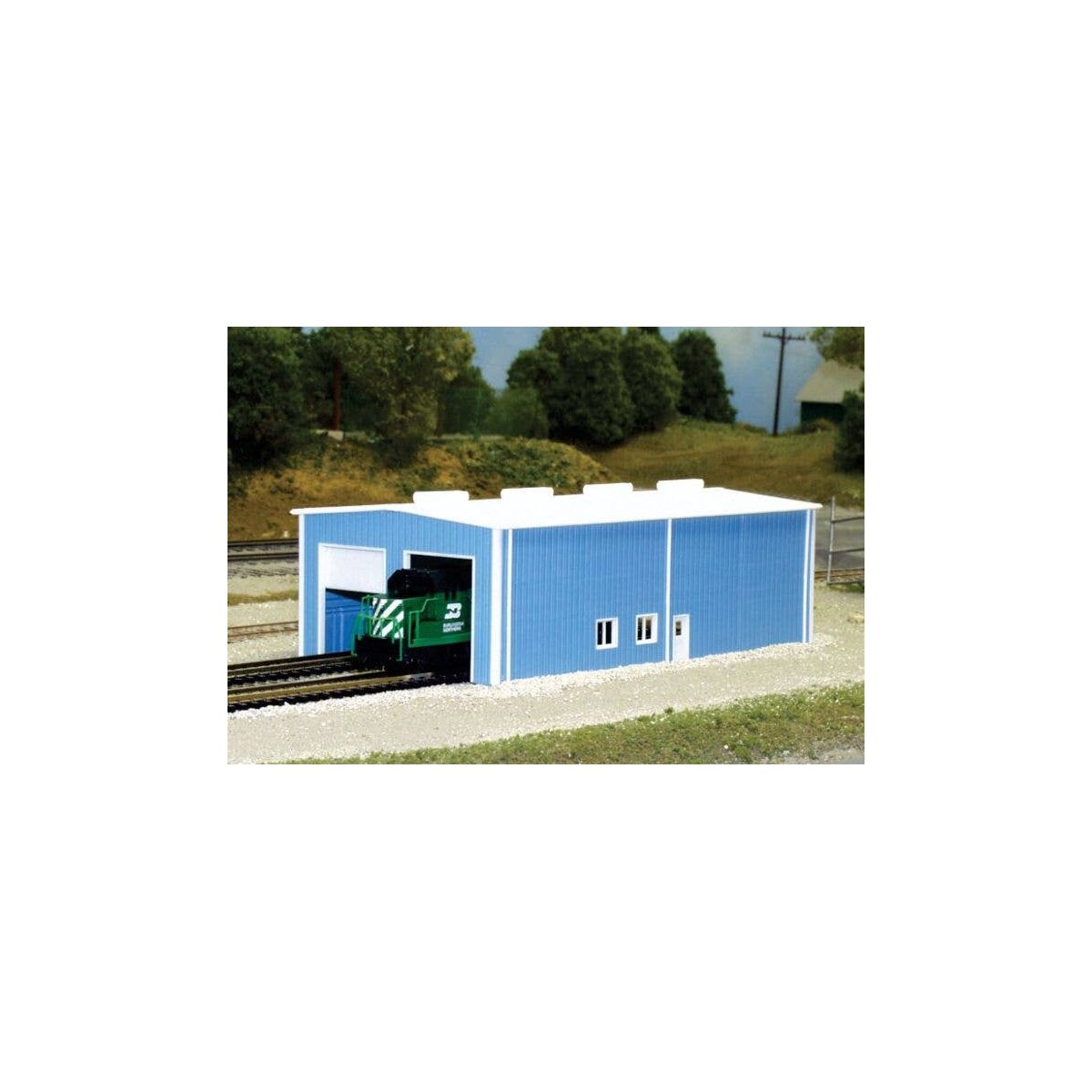 2-Stall Enginehouse -- Scale 40 x 80′ 12.2 x 24.4m (blue), N, Pikestuff 8007