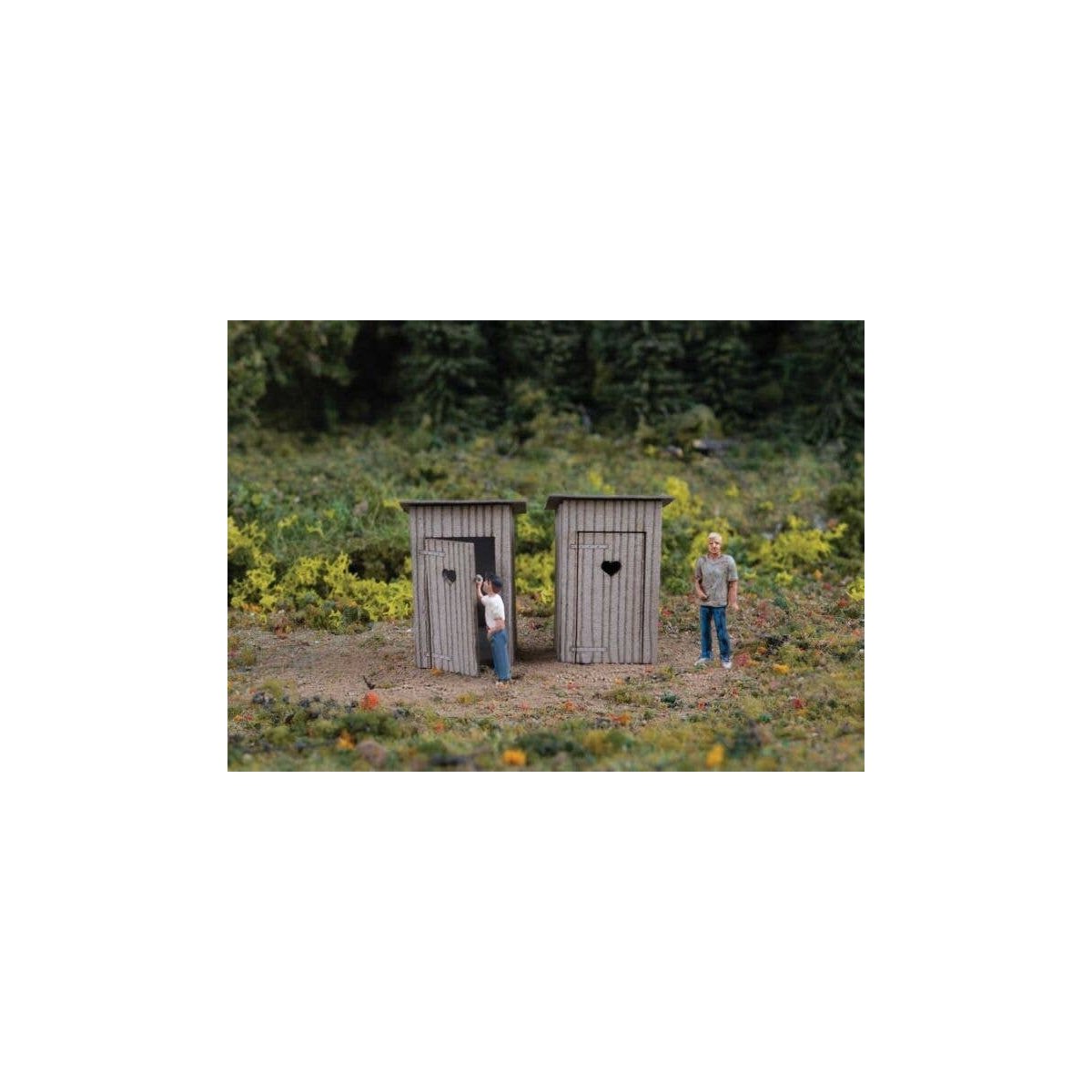 Outhouses -- Laser-Cut Wood Kit - Each: 1/2 x 1/2 x 1′ 1.3 x 1.3 x 2.5cm pkg(2), HO, Walthers SceneMaster 4112