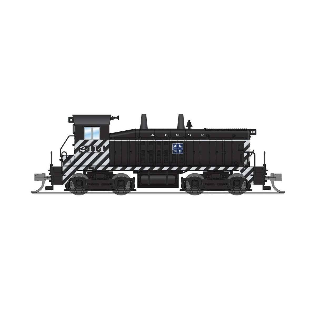EMD NW2 - Standard DC - Stealth -- Santa Fe 2416 (Zebra Stripe, black, white), N, Broadway Limited Imports 9321