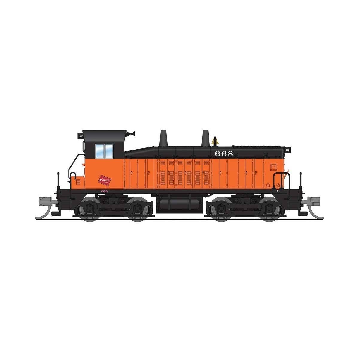 EMD NW2 - Standard DC - Stealth -- Milwaukee Road 668 (orange, black, TMR Logo), N, Broadway Limited Imports 9326