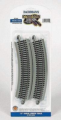 Curved Track w/Nickel Silver Rail & Gray Roadbed - E-Z Track(R) -- 15′ Radius pkg(4), HO, Bachmann Industries 44505