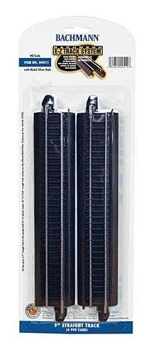 Straight Track w/Steel Rail & Black Roadbed - E-Z Track(R) -- 9′ 22.9cm pkg(4), HO, Bachmann Industries 44411