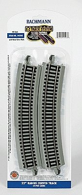 Curved Track w/ Nickel Silver Rail & Gray Roadbed - E-Z Track(R) -- 22′ 55.9cm Radius pkg(4, HO, Bachmann Industries 44503