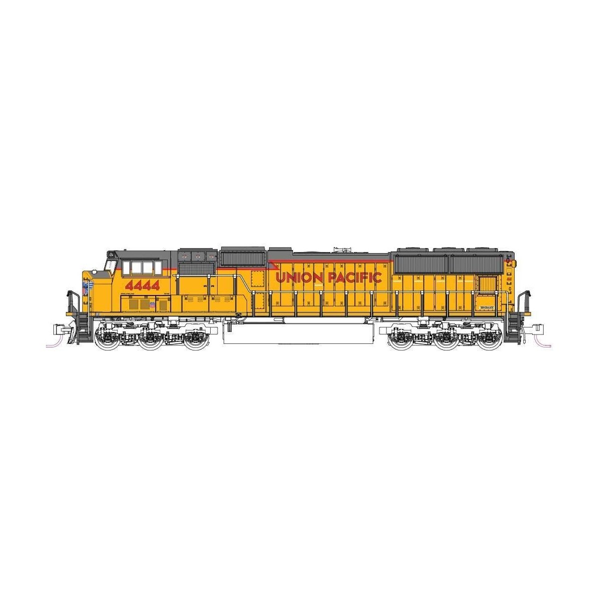 EMD SD70M with Flat Radiators - Standard DC -- Union Pacific 4444 (Armour Yellow, gray, red, yellow Frame Stripe), N, Kato USA I