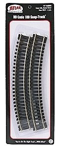 Code 100 Curved Snap-Track(R) Nickel-Silver Rail -- 15′ Radius (Black Ties) pkg(6), HO, Atlas Model Railroad Co. 831