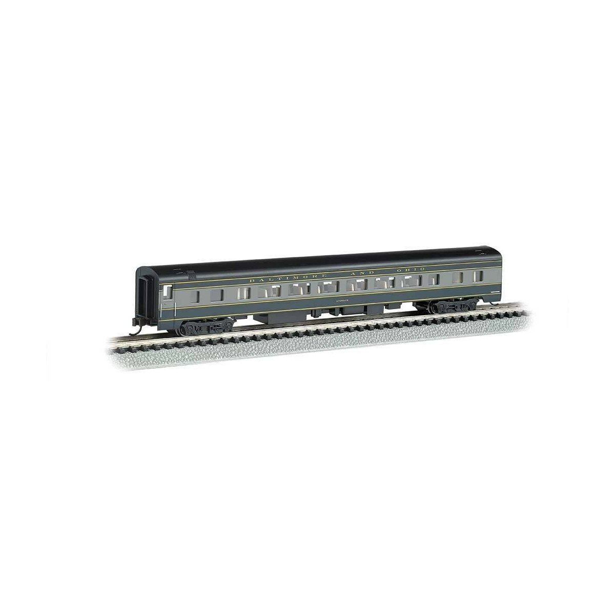 85′ Smooth-Side Coach w/Lighting - Ready to Run -- Baltimore & Ohio (blue, gray, black), N, Bachmann Industries 14253