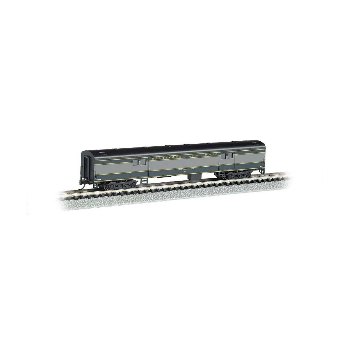 72′ Smooth-Side Baggage Car - Ready to Run -- Baltimore & Ohio (blue, gray, black), N, Bachmann Industries 14453