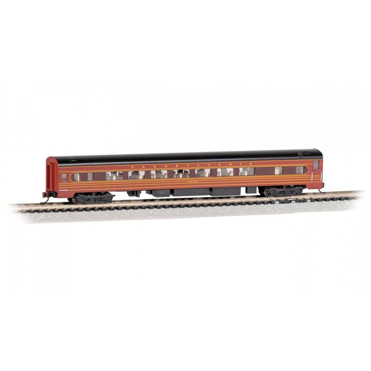 85′ Smooth-Side Coach with Interior Lighting - Ready to Run -- Pennsylvania Railroad 4296 (Fleet of Modernism, brown, Tuscan),