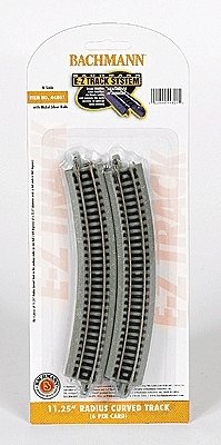 Curved Track w/Nickel Silver Rail & Gray Roadbed - E-Z Track(R) -- 11-1/4′ Radius pkg(6), N, Bachmann Industries 44801