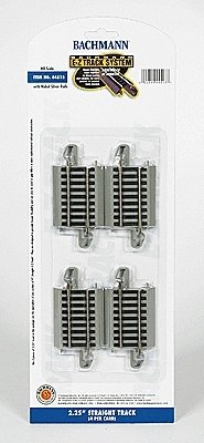 Straight Track w/Nickel Silver Rail & Gray Roadbed - E-Z Track(R) -- 2-1/4′ 5.7cm pkg(4), HO, Bachmann Industries 44513