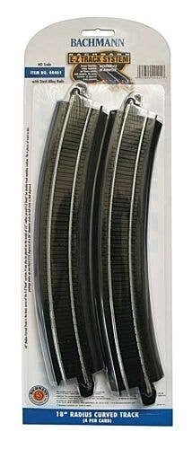 Curved Track w/Steel Rail & Black Roadbed - E-Z Track(R) -- 18′ Radius pkg(4), HO, Bachmann Industries 44401
